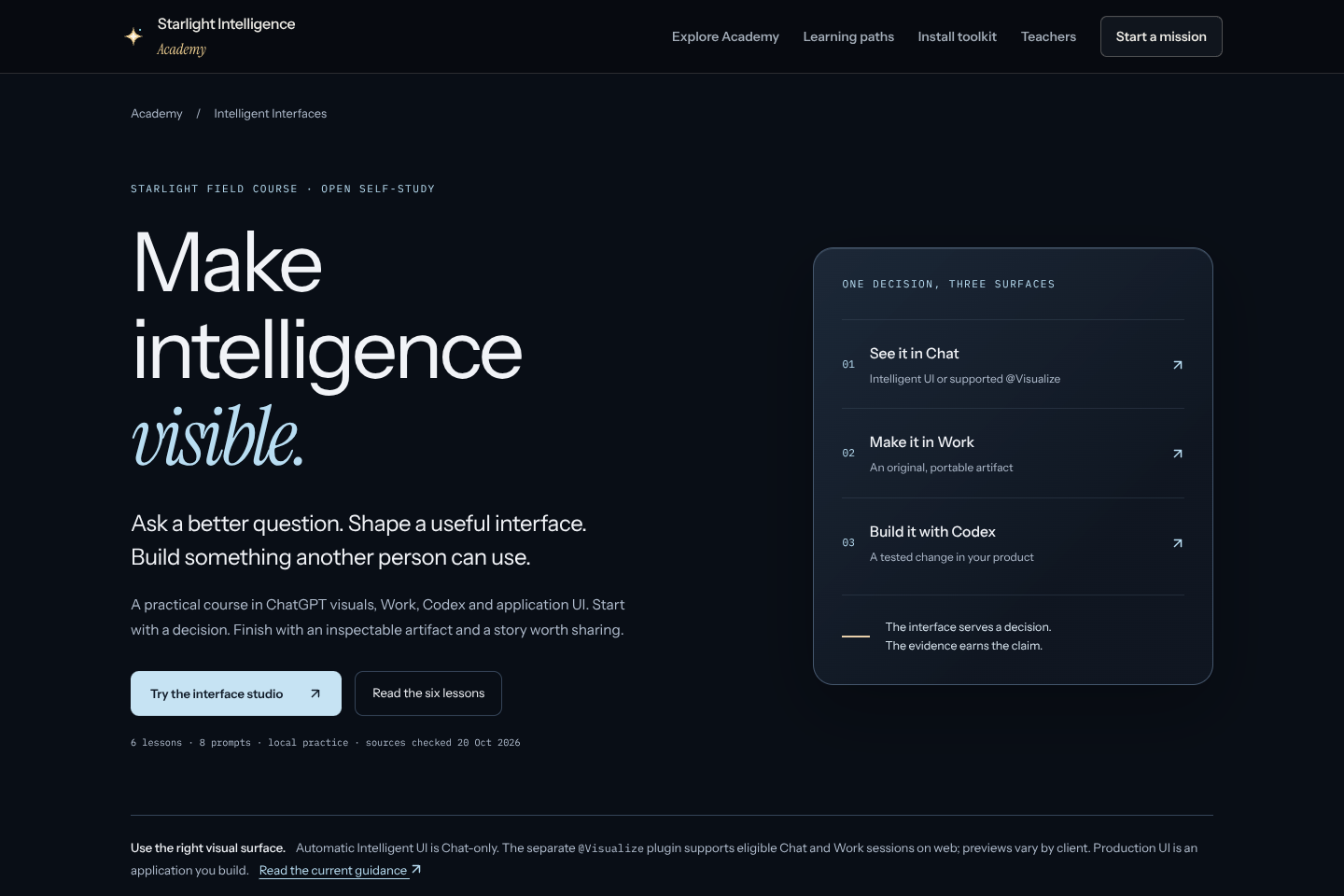 Actual Intelligent Interfaces course opening at 1440 CSS pixels wide with reduced motion enabled.