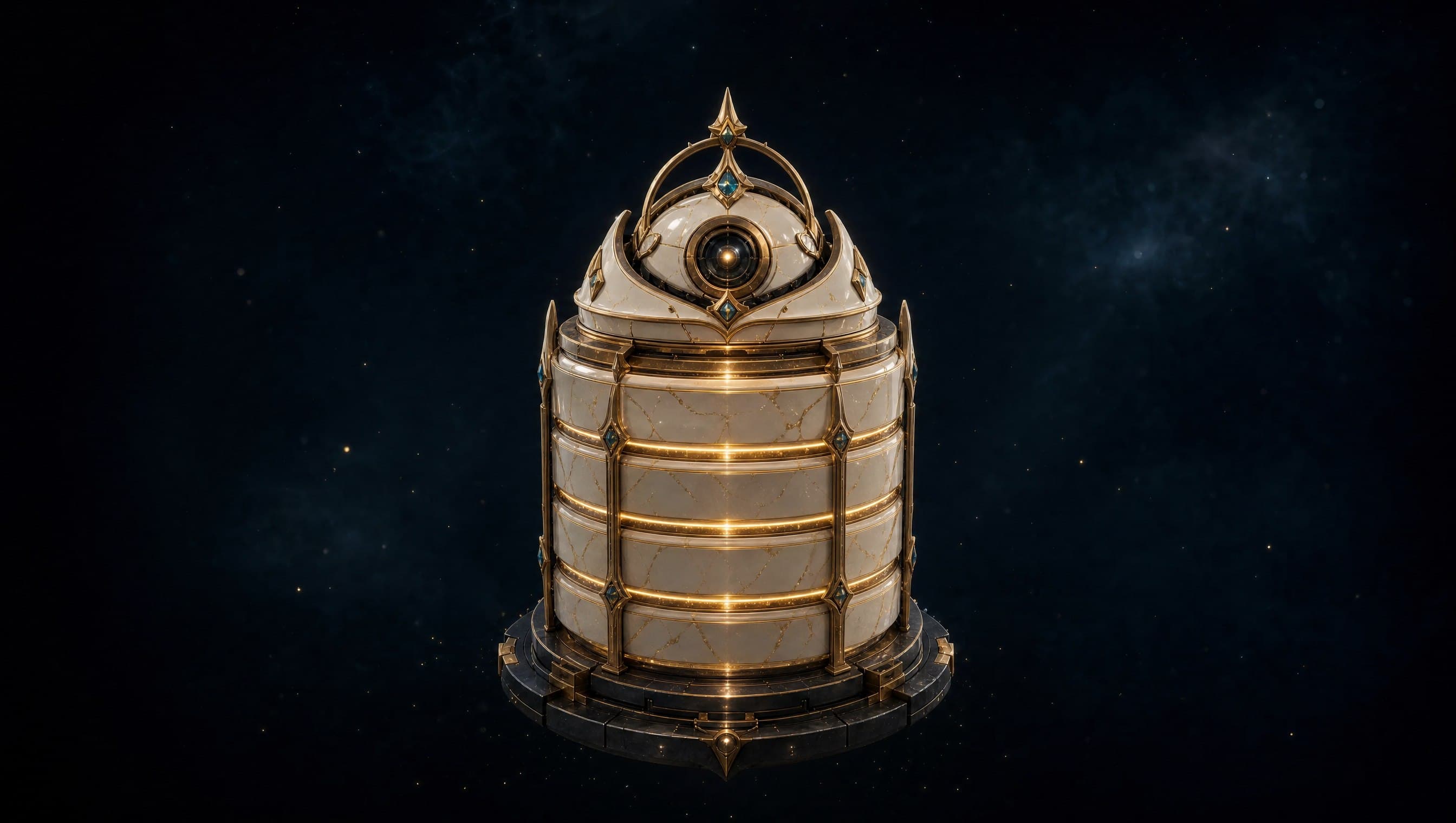 Illustrative Starlight instrument in ivory, brass, and gold; a visual metaphor for a portable system.